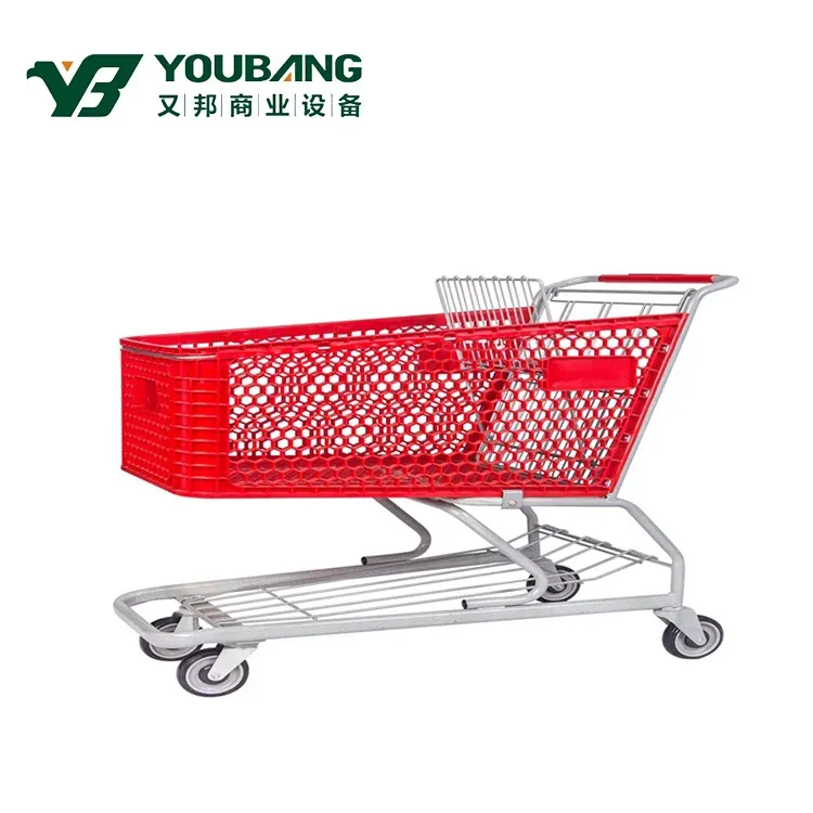 High Capacity Red American Style Plastic Supermarket Shopping Trolley