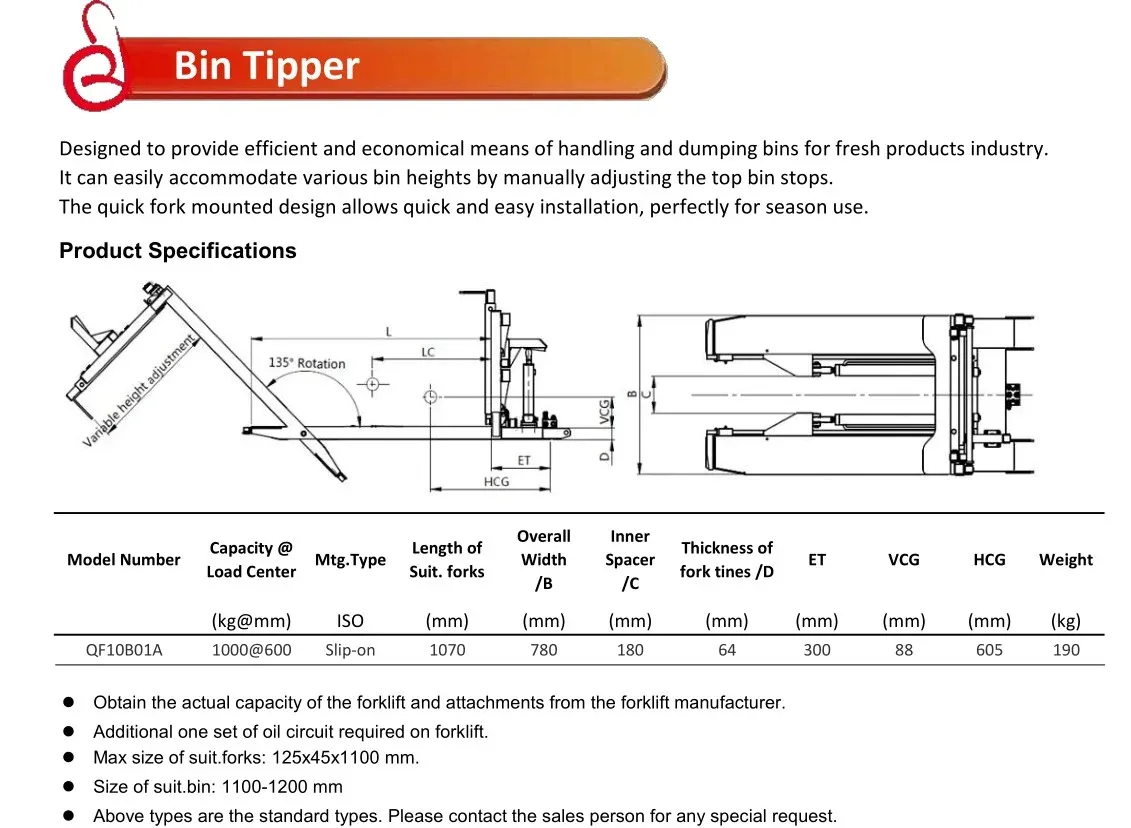 1Ton Forklift Bin Tipper Forklift Attachment detail 7