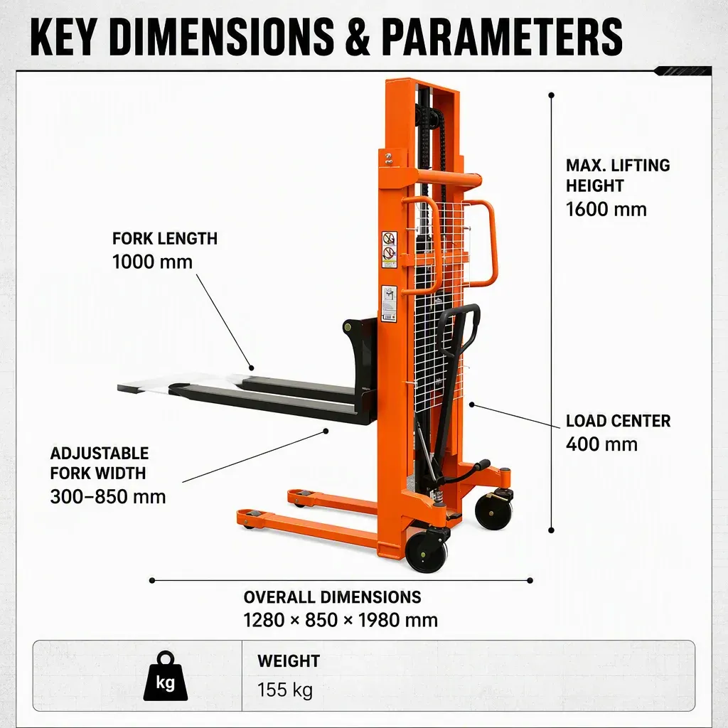 1 Ton Manual Pallet Forklift 1.6 Meter Hand Hydraulic detail 3