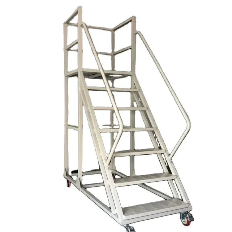 Warehouse Safety Steel Large Platform Rolling Ladder
