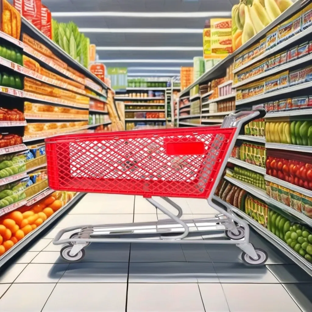 High Capacity Red Steel Shopping Basket Trolley detail 2