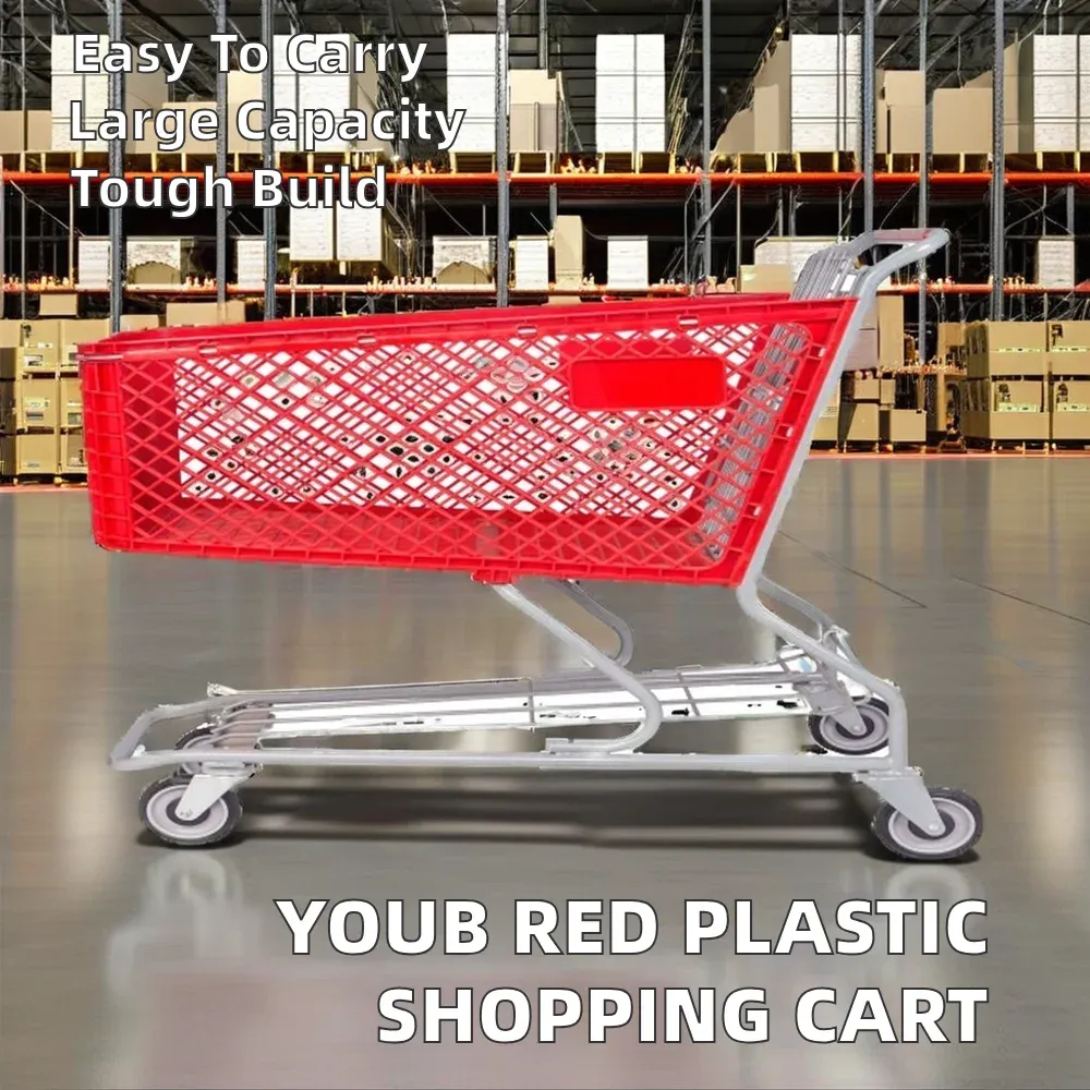 High Capacity Red Steel Shopping Basket Trolley detail 3