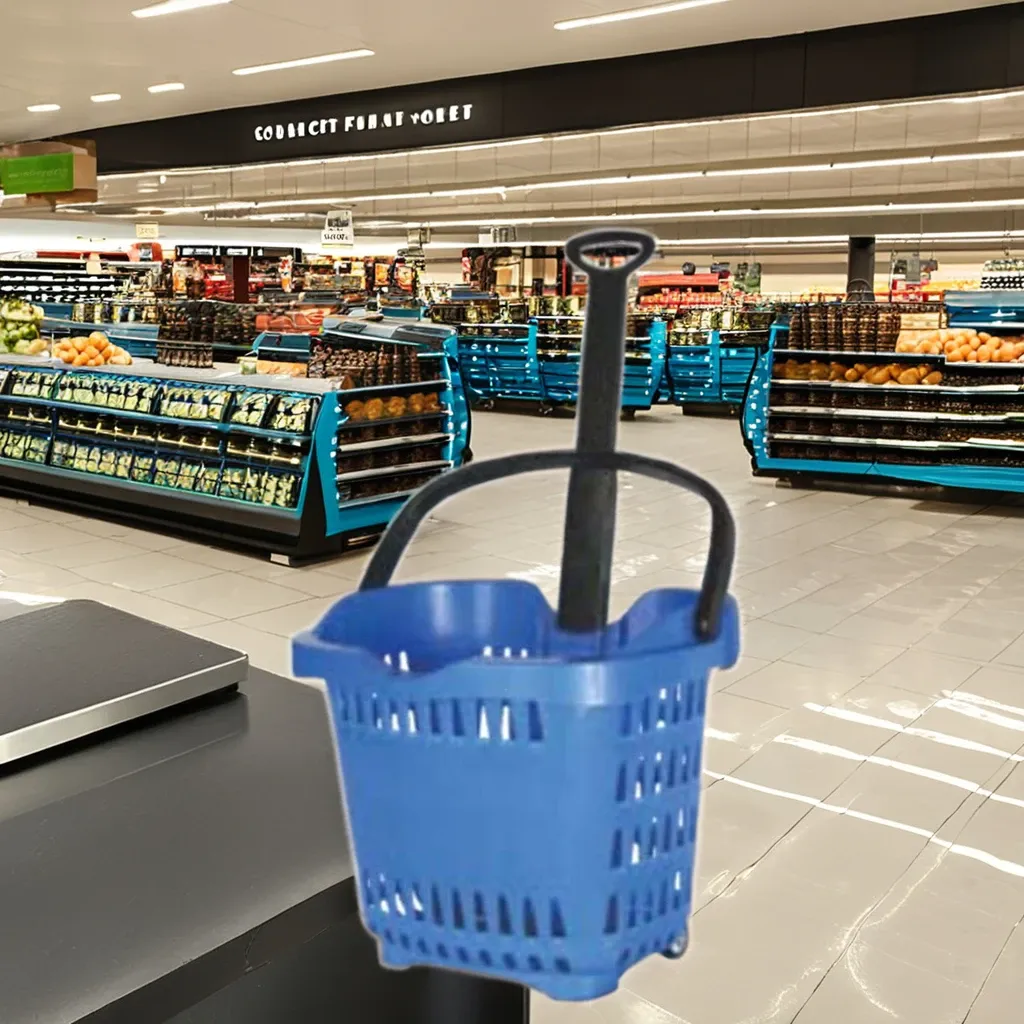 Plastic Roller Shopping Trolley Basket detail 2