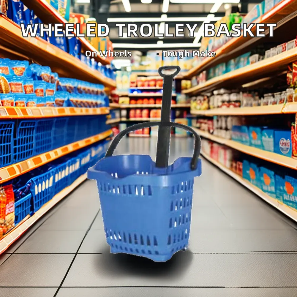 Plastic Roller Shopping Trolley Basket photo 3