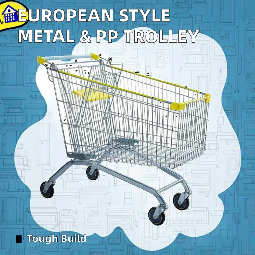 Folding Waterproof Light 4-wheel Supermarket Steel Shopping Trolley detail 2