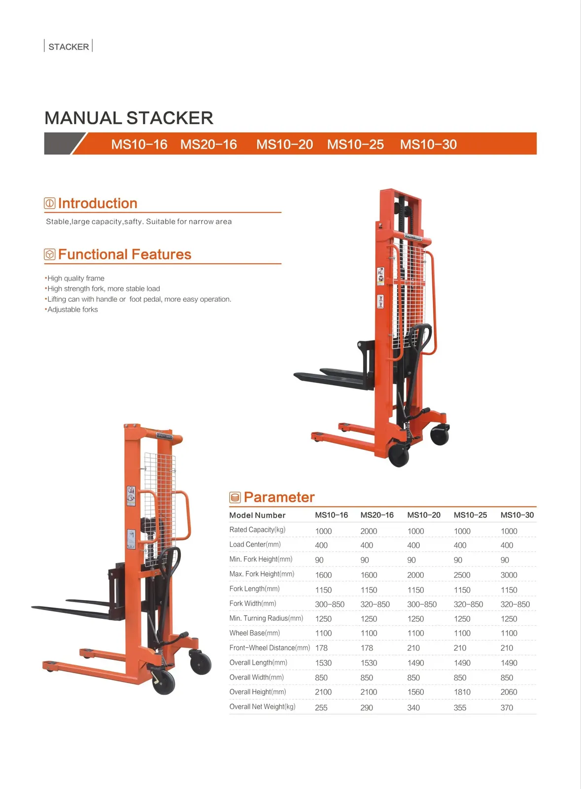 Manual Stacker 1000 to 2000 kg detail 1