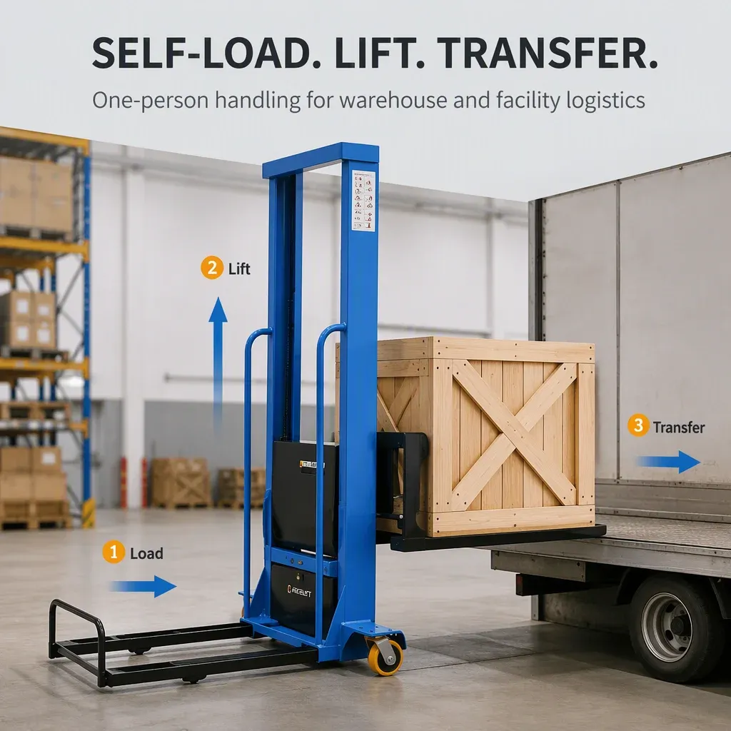 1Ton Full Electric Stacker Self Loading Stacker Forklift detail 1