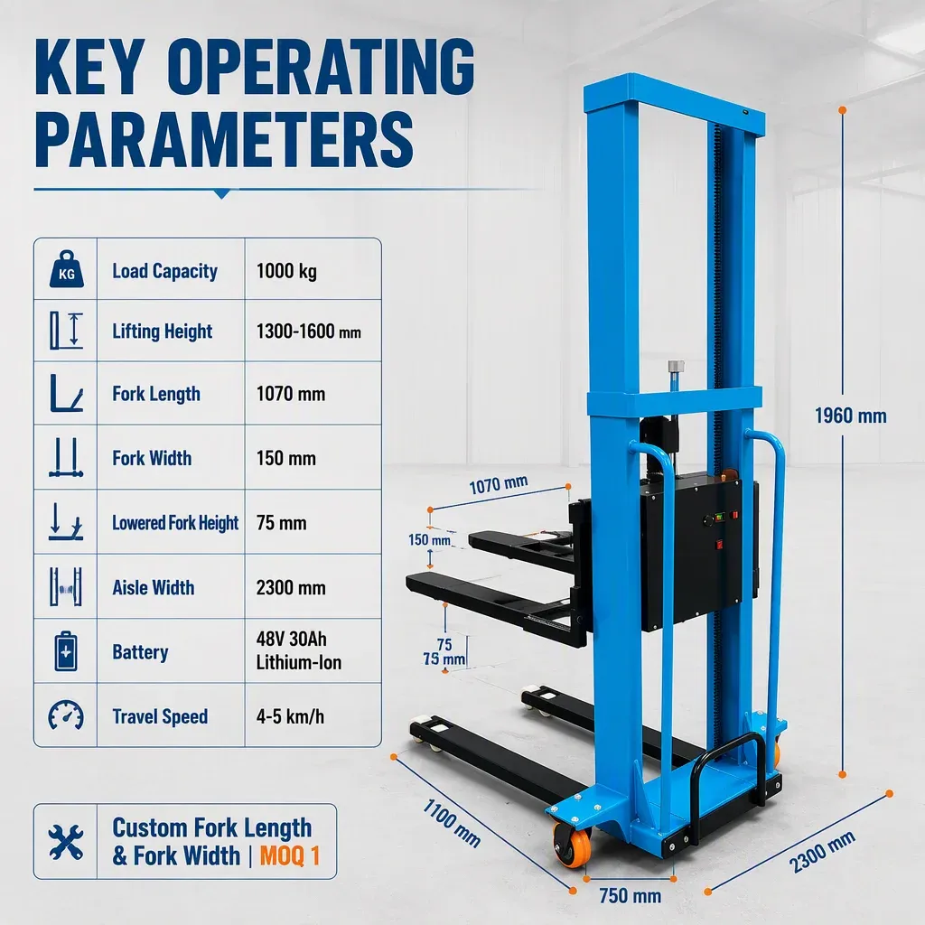 1Ton Full Electric Stacker Self Loading Stacker Forklift detail 4