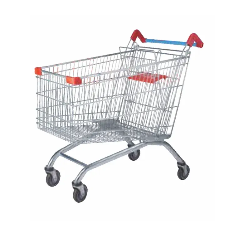 270L European Supermarket Mesh Folding 5 in PU castor Shopping Trolley detail 1