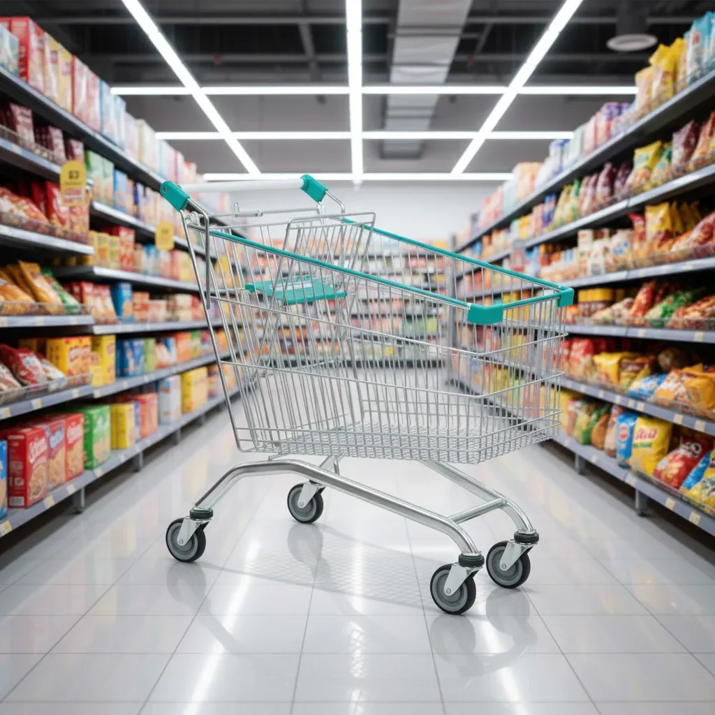 European 110L Metallic Mesh Folding Hand Push 4 Shopping Trolley