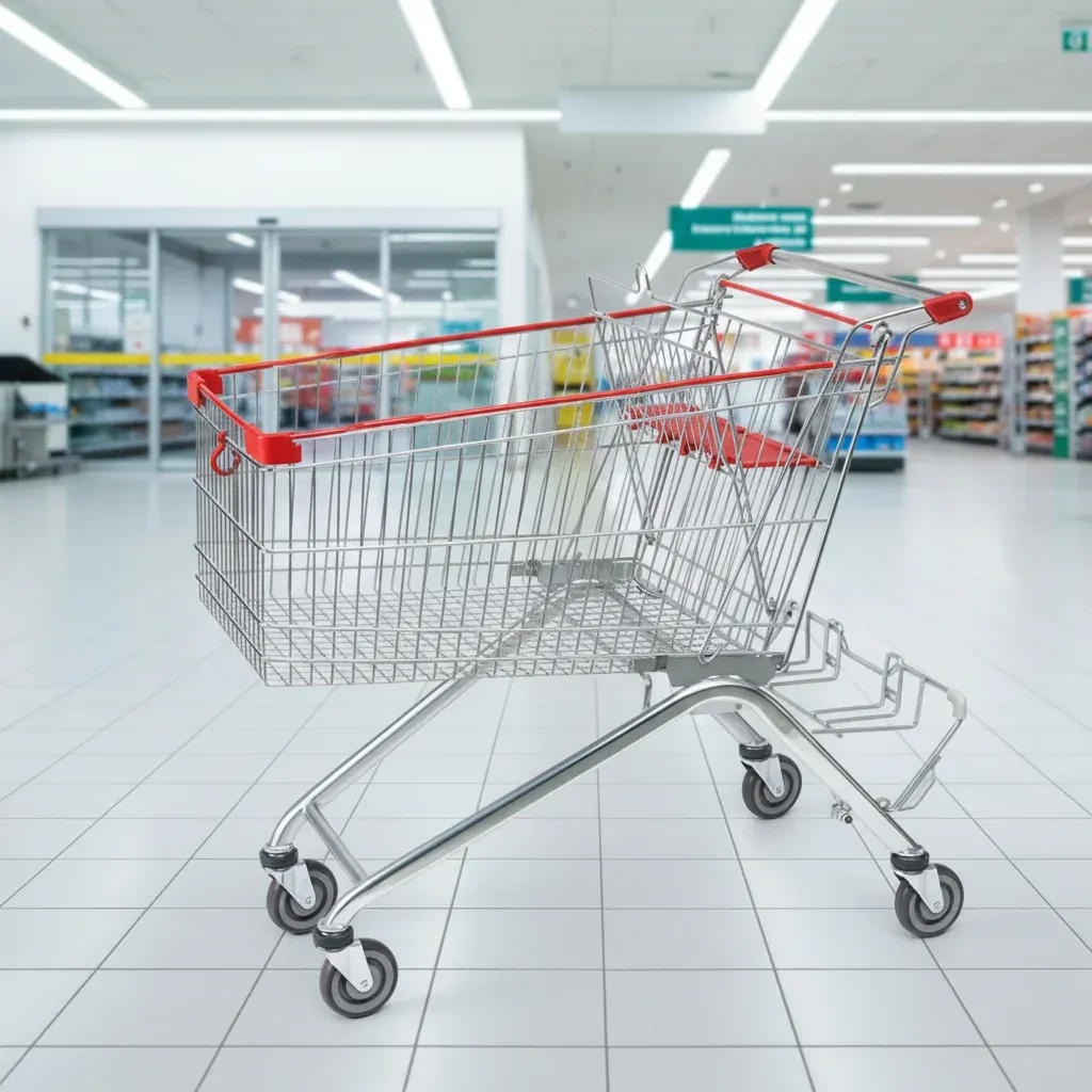 180L European Style Folding Supermarket Metal Shopping Trolley Wheels