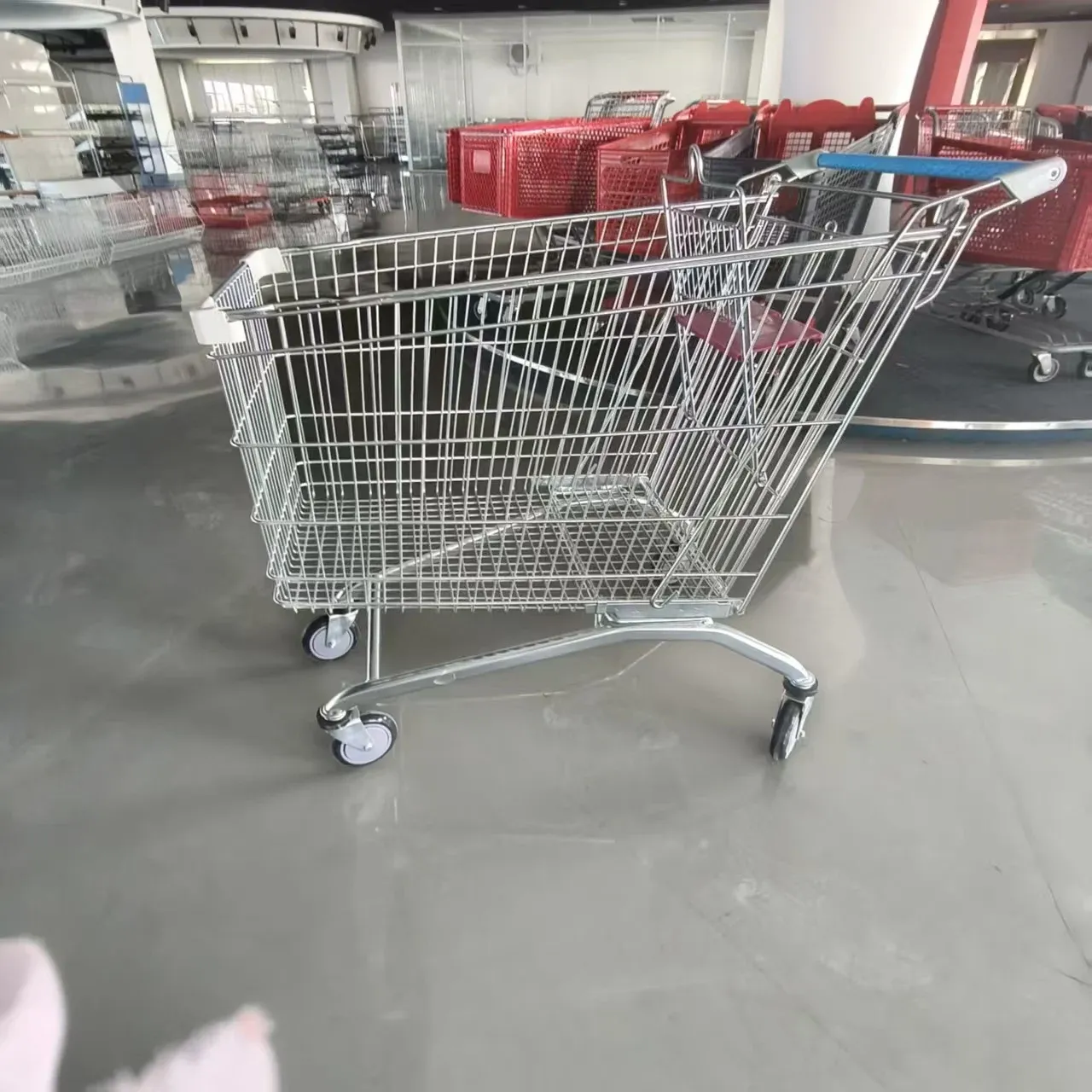 240L European Style Folding Mesh Metal Shopping Trolley Zinc photo 2