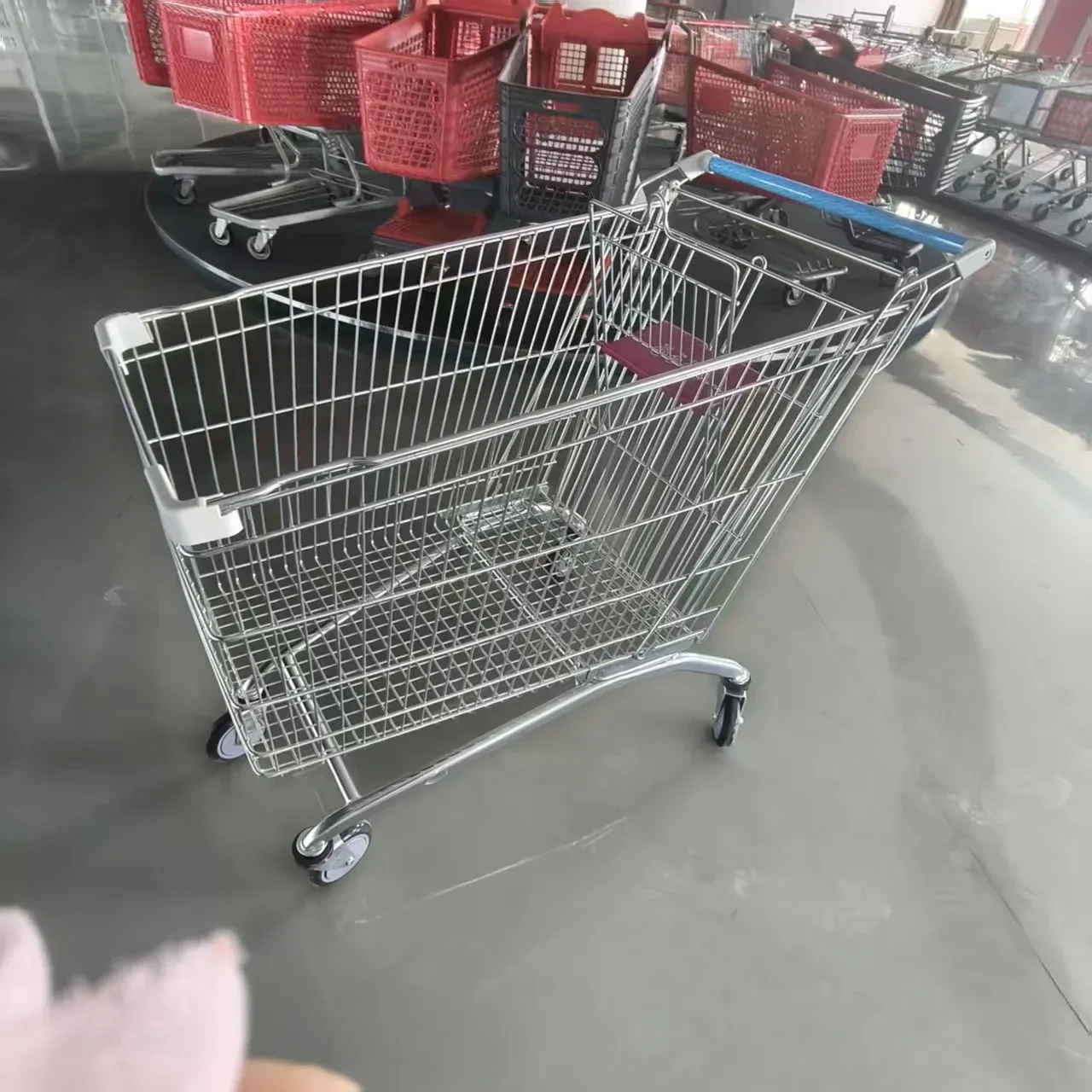 240L European Style Folding Mesh Metal Shopping Trolley Zinc photo 3