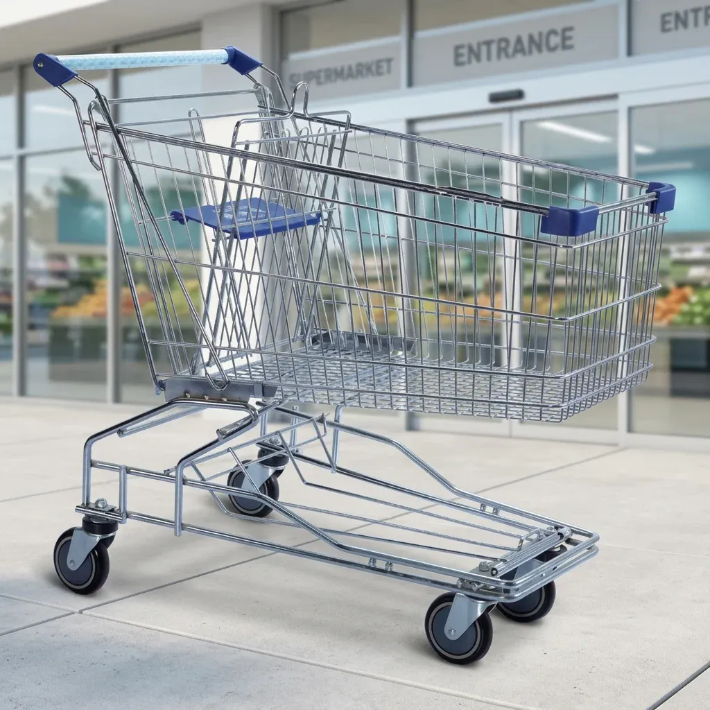 100L Chrome Plated Metal Unfolding Style Asian Shopping Trolley