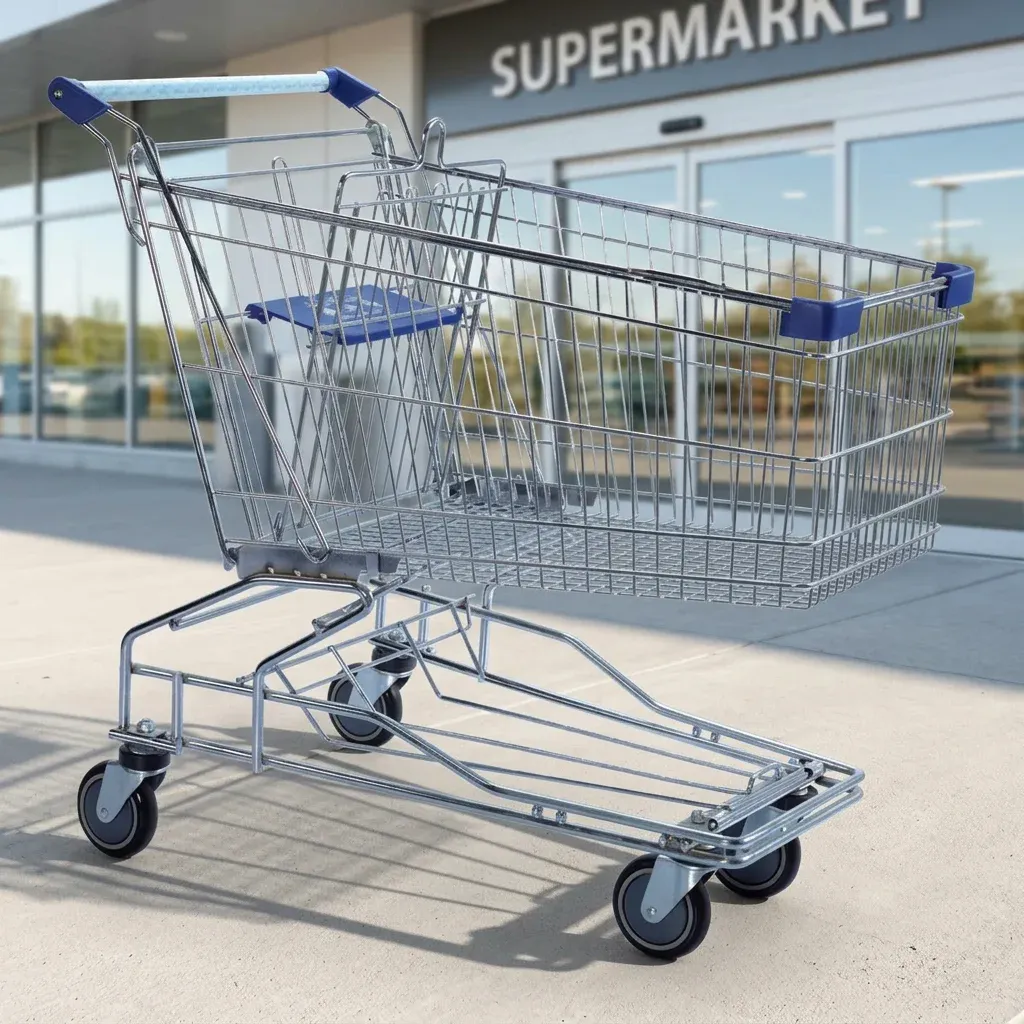 100L Chrome Plated Metal Unfolding Style Asian Shopping Trolley photo 2