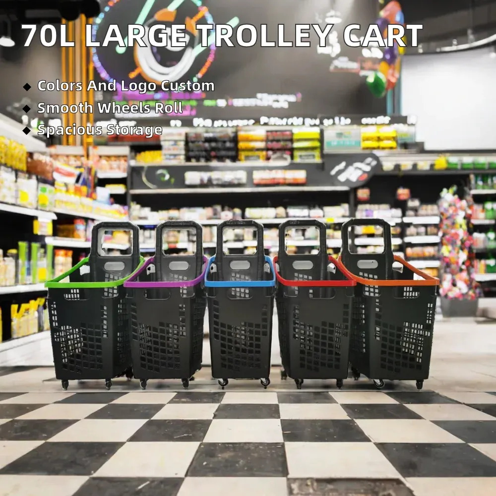 Supermarket 70L Shopping Trolley with Plastic Basket detail 2