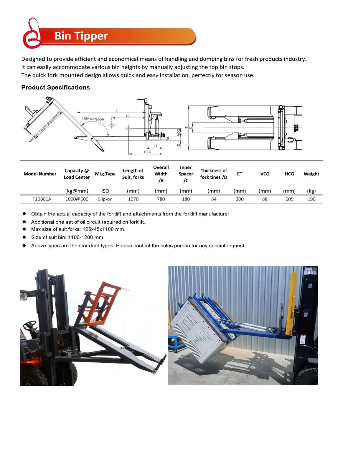 1TON Bin Tipper for Forklifts, Designed for 1100mm-1200mm detail 6