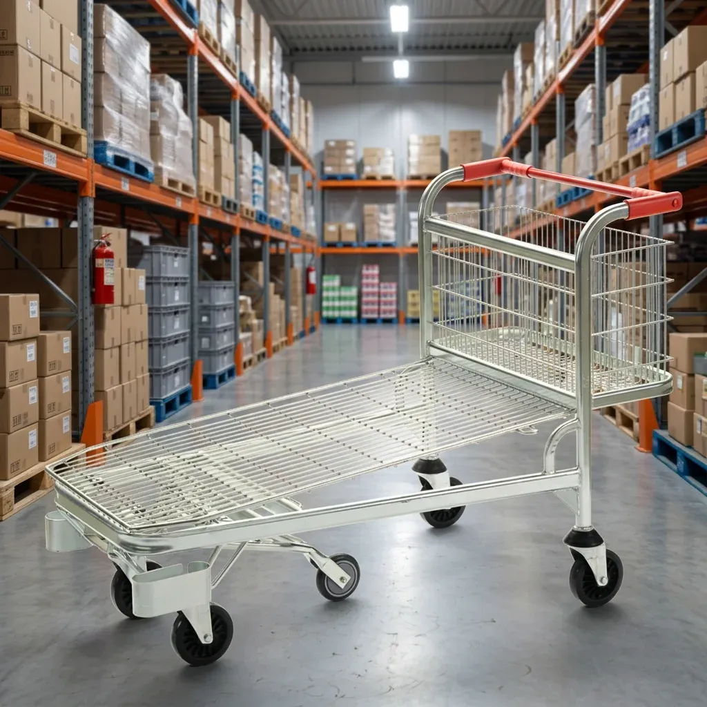 Supermarket Industrial Logistic Hand Push Trolley Mobile detail 1