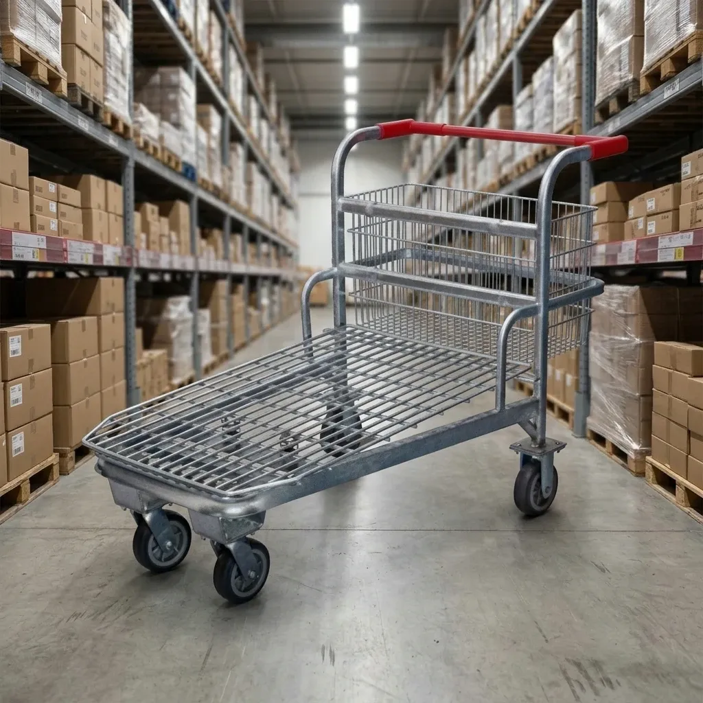Warehouse Aluminium Alloy Surface Heavy Duty Mesh Structure Steel Flat Trolley (LPT-07233) detail 1