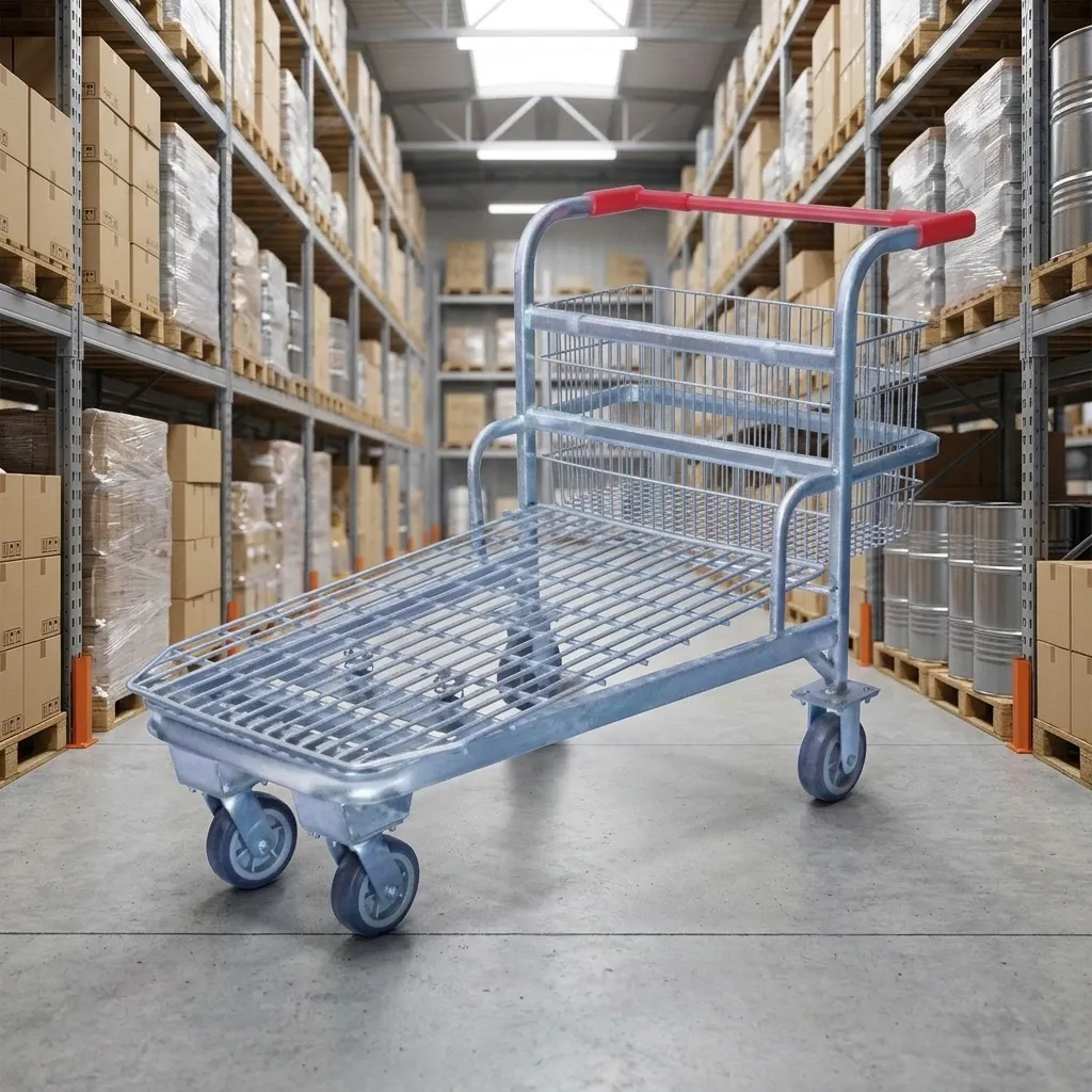 Warehouse Aluminium Alloy Surface Heavy Duty Mesh Structure Steel Flat Trolley (LPT-07233) photo 3