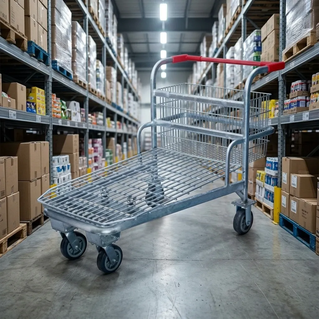 Warehouse Aluminium Alloy Surface Heavy Duty Mesh Structure Steel Flat Trolley (LPT-07233) photo 4