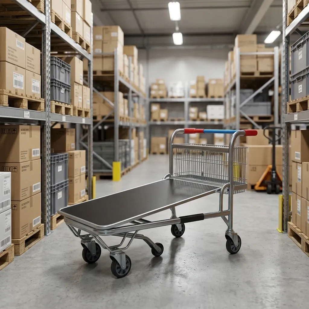 Warehouse Heavy Duty Steel Mesh Flat Trolley with 5