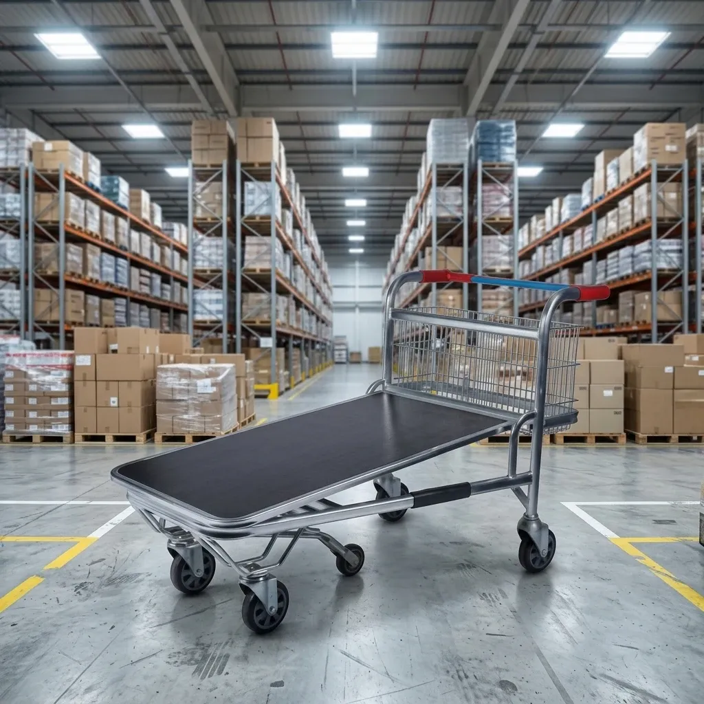Warehouse Heavy Duty Steel Mesh Flat Trolley with 5 photo 4