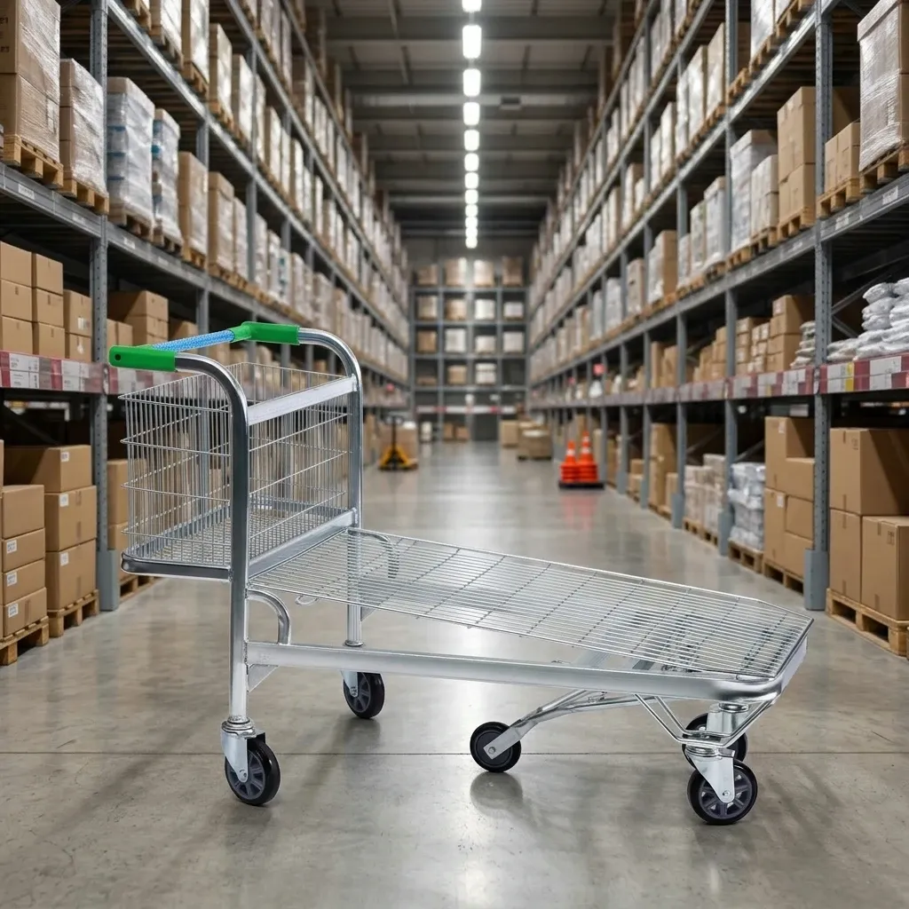 Warehouse Aluminium Alloy Surface Heavy Duty Mesh Structure Steel Flat Trolley (LPT-34101) detail 1