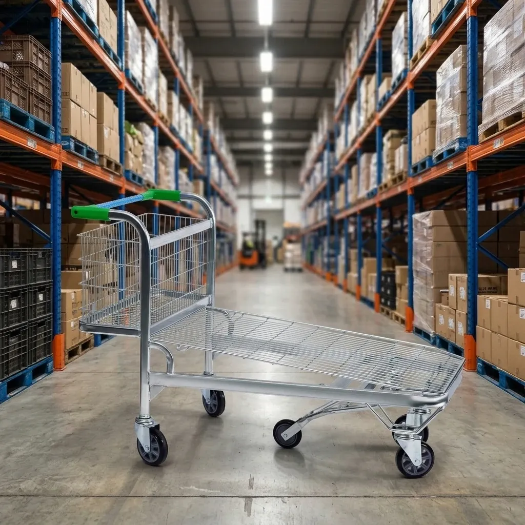 Warehouse Aluminium Alloy Surface Heavy Duty Mesh Structure Steel Flat Trolley (LPT-34101) photo 4