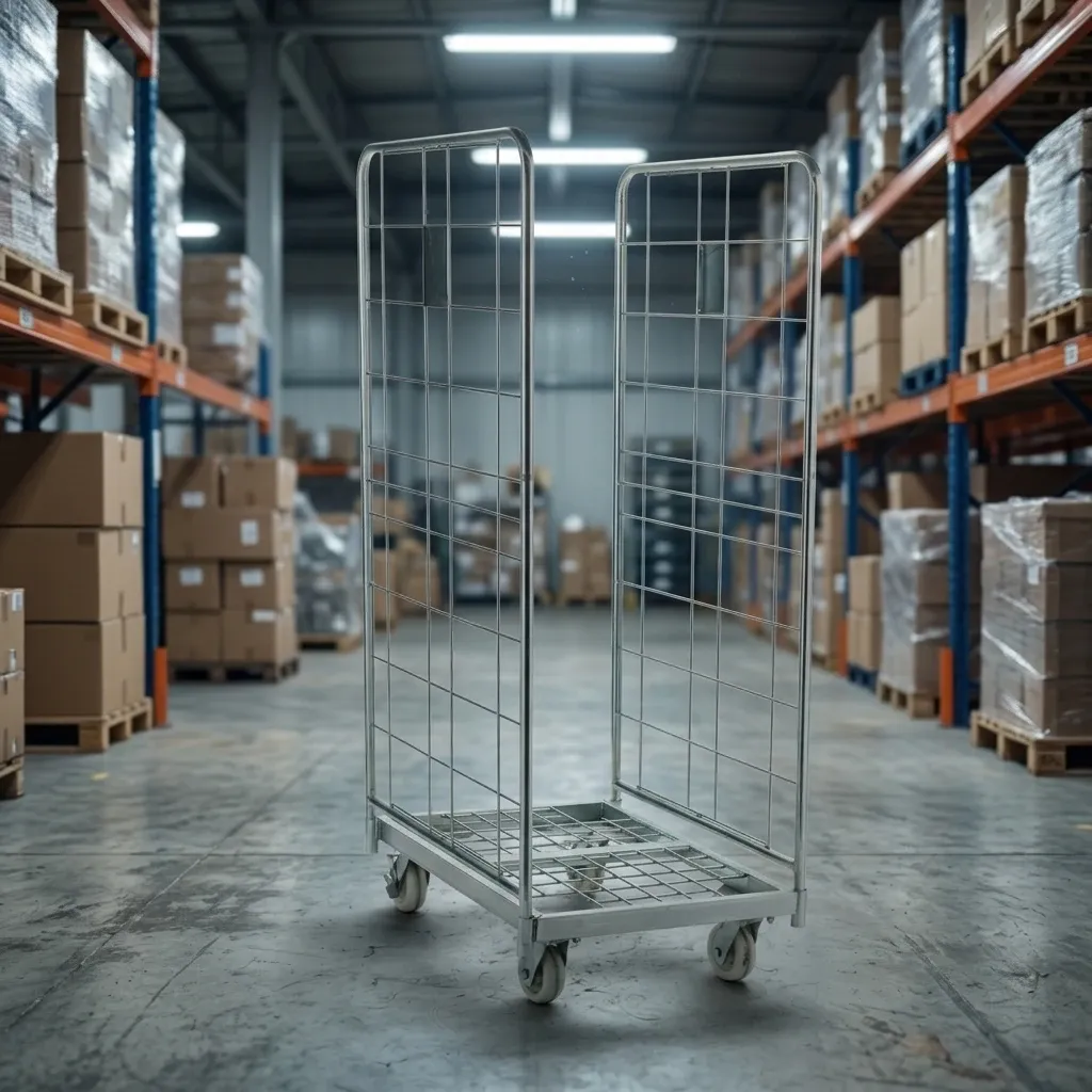 Warehouse Supermarket Industrial Wire Mesh Folding Roll Container photo 4