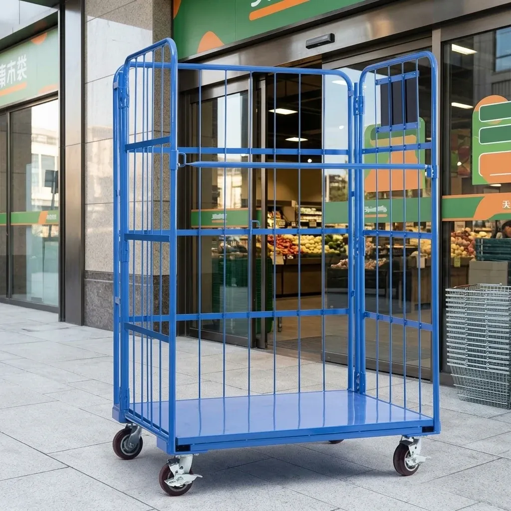 Steel Tight Mesh Folded Supermarket Warehouse Roll Container (LPT-27583)