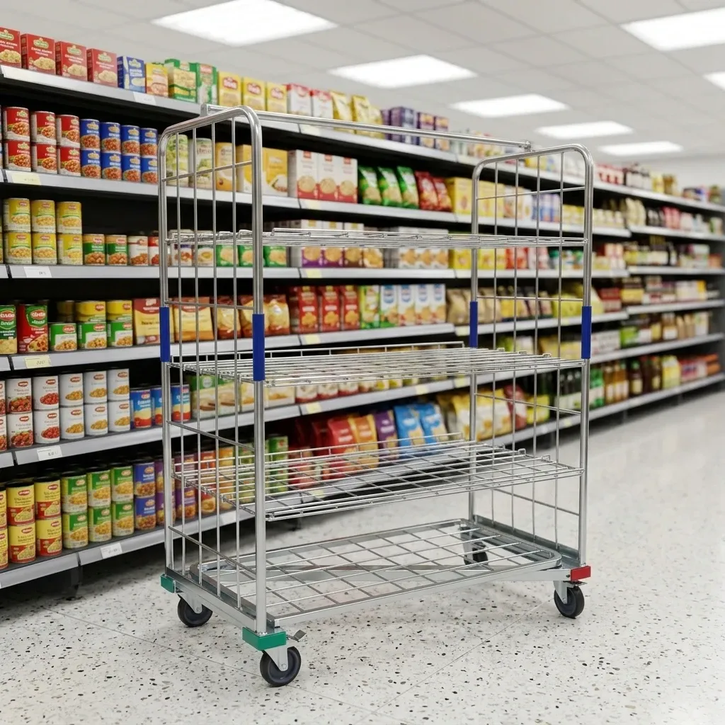 Warehouse Logistic Mesh Flat Trolley with Zinc photo 4
