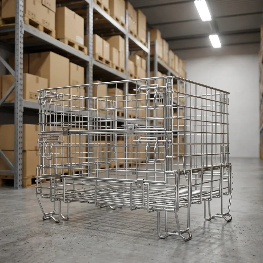 Heavy Duty Zinc Galvanised Steel Wire Stackable Storage Containers Metal