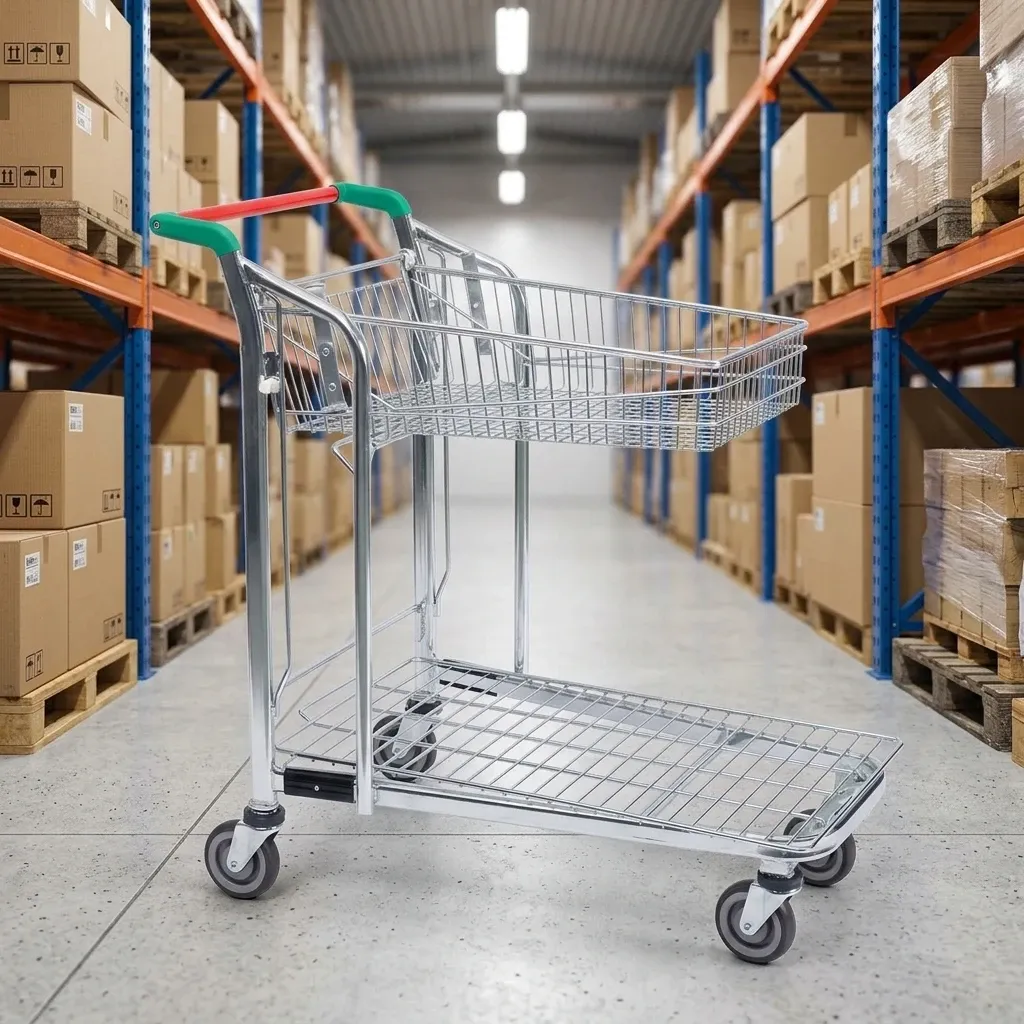 Heavy Duty Steel Mesh 2 Layer Folding Cart Wheels- photo 2
