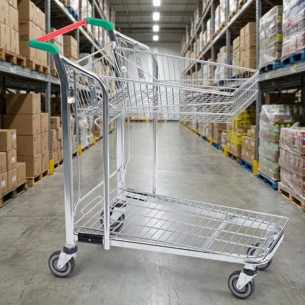 Heavy Duty Steel Mesh 2 Layer Folding Cart Wheels- photo 3