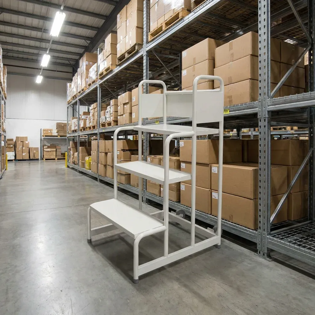 Heavy Duty Steel Warehouse Safety Rail 3-6 Step Movable Work Ladder