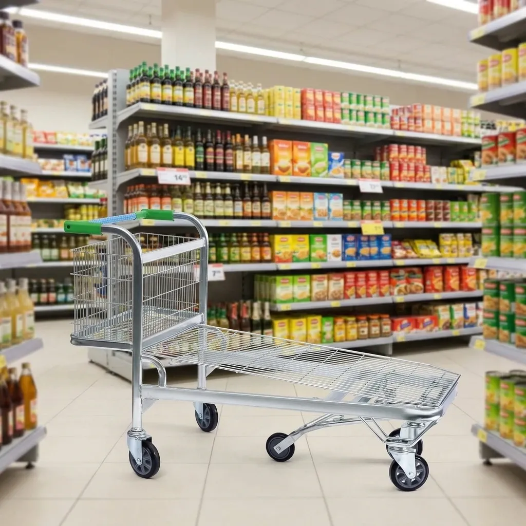 Heavy Duty Steel Mesh Plastic 2-Layer Folding Cart