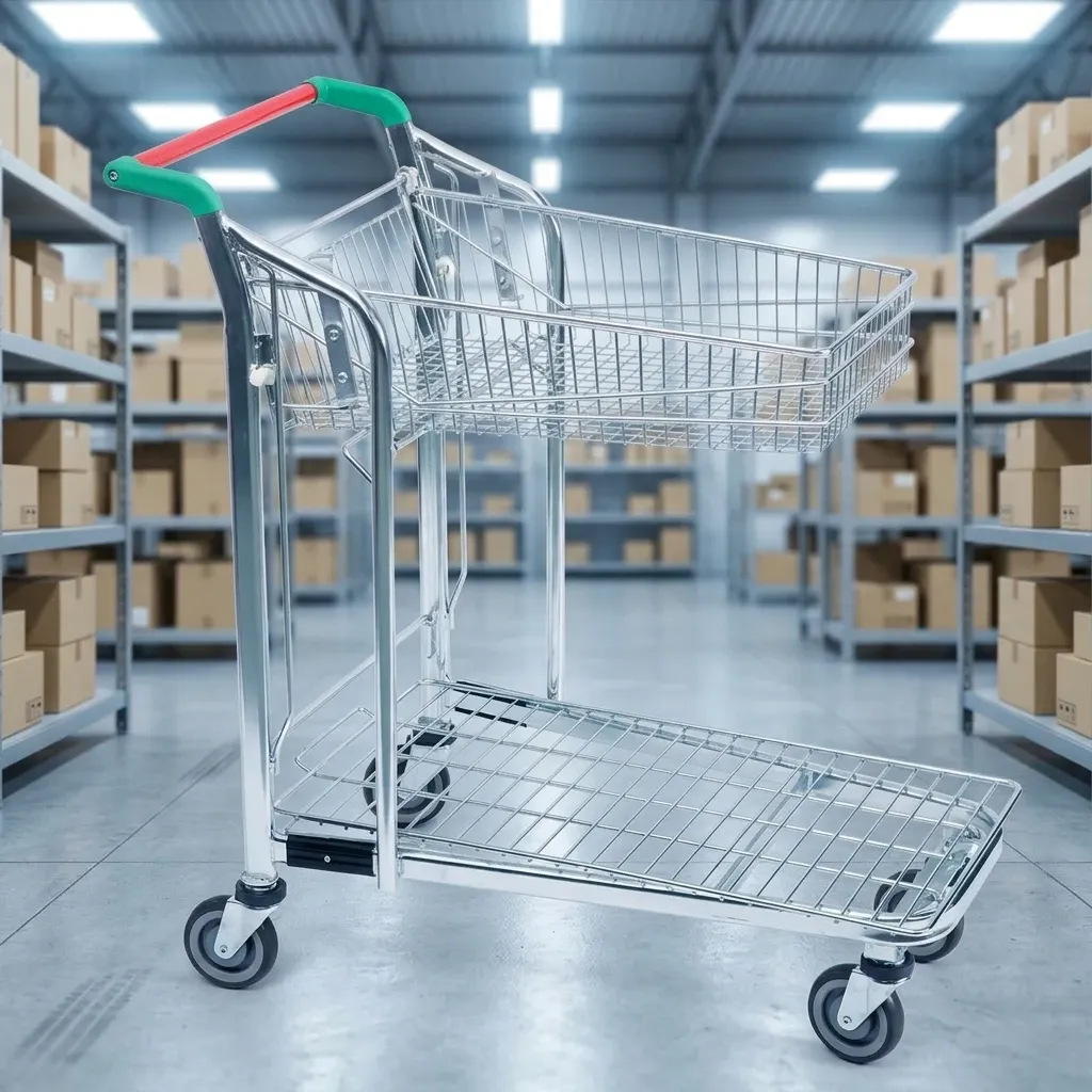 Heavy Duty Plastic Steel Mesh 2-Layer Folding Cart photo 1