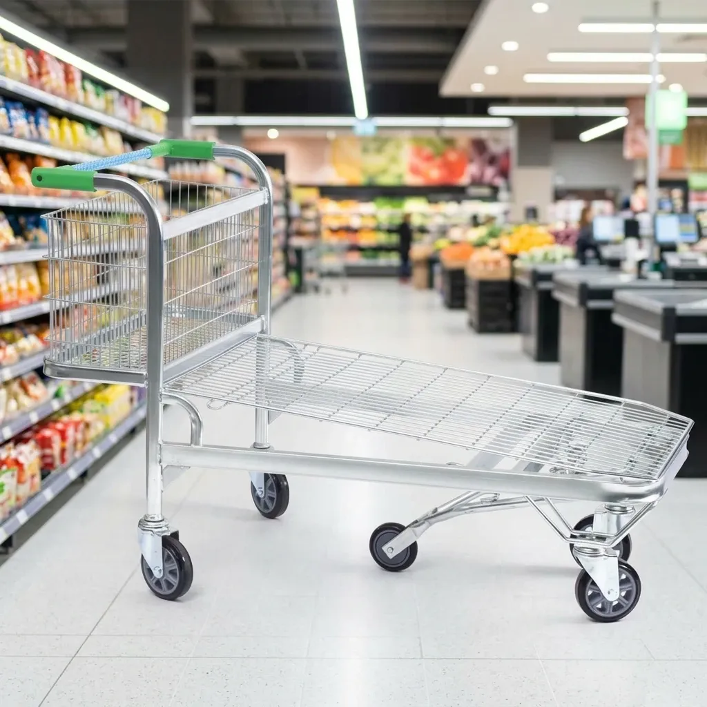Heavy Duty Steel Mesh 2 Layer Folding Cart Plastic-