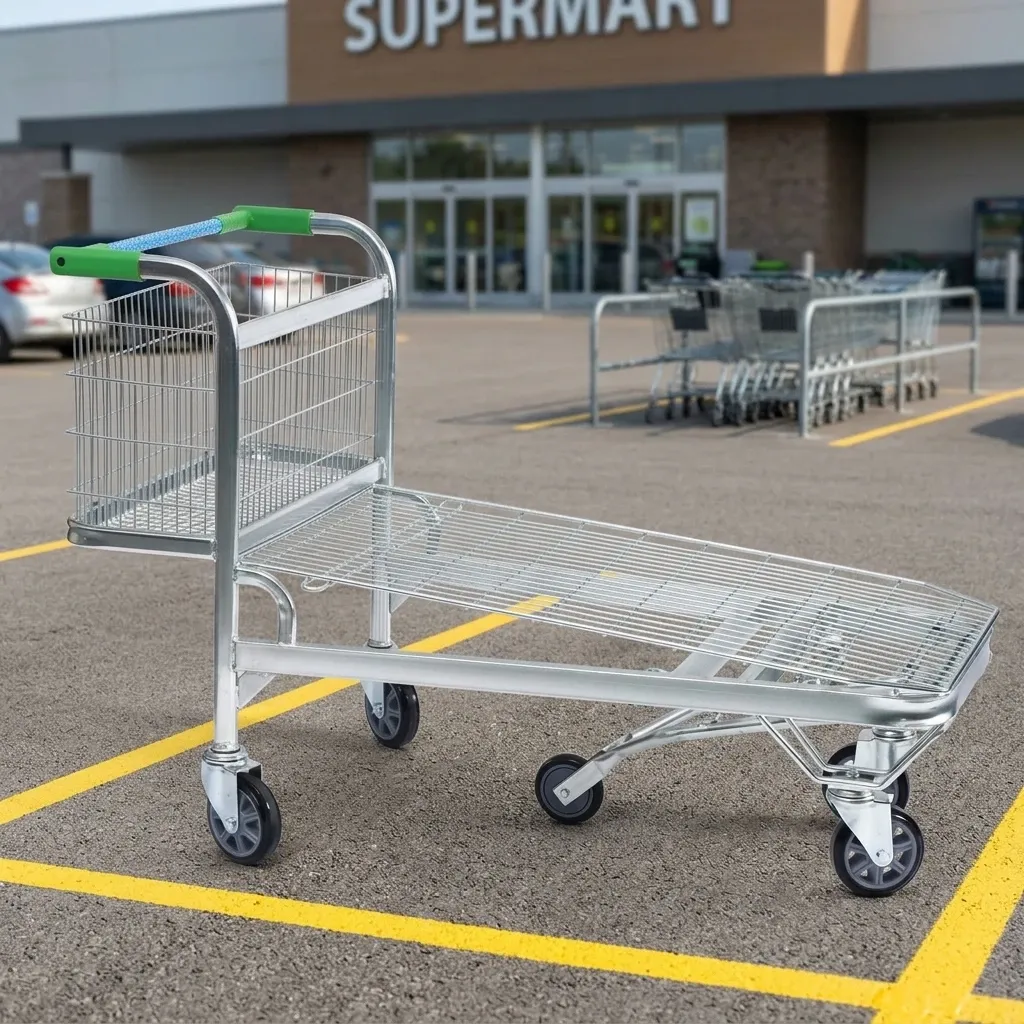 Heavy Duty Steel Mesh Plastic 2 Layer Folding Cart
