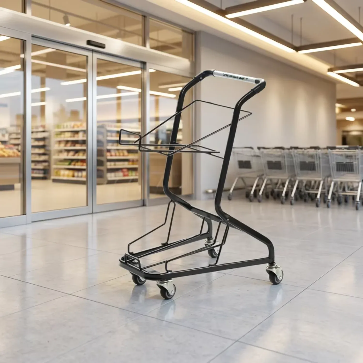 Retail Store Black Steel Mesh Shopping Trolley detail 1