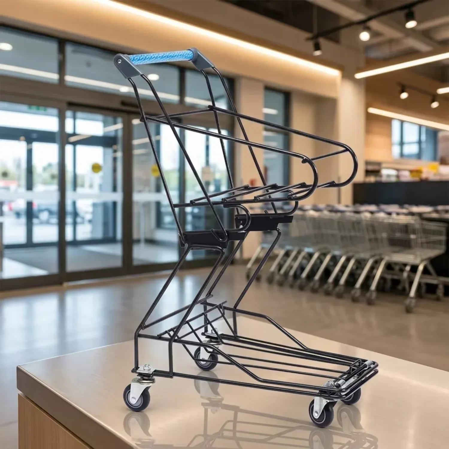 Retail Store Black Metal Shopping Trolley Basket detail 1