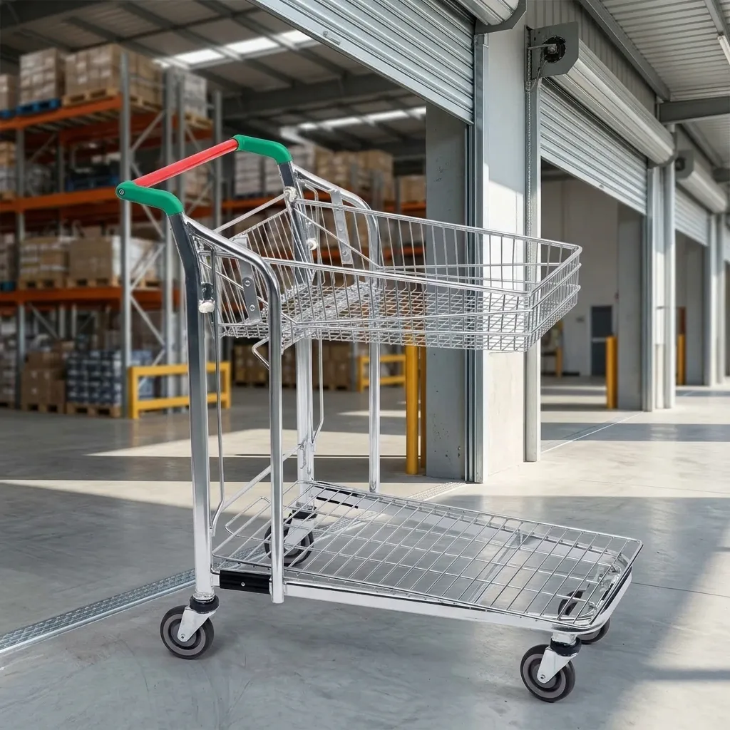 Heavy Duty Foldable Mesh Wire Basket Picking Cart