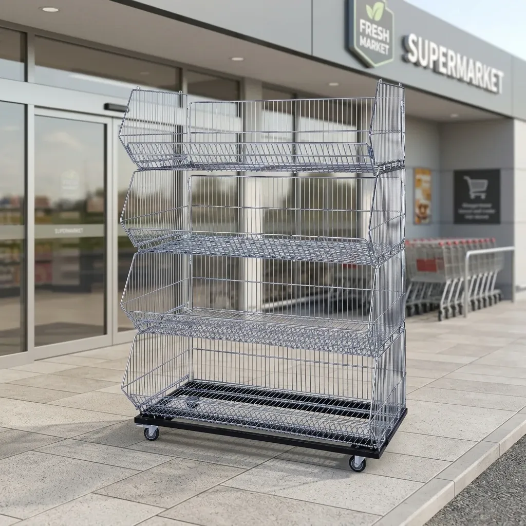 Supermarket Mesh Storage Stacking Wire Baskets Cage photo 1