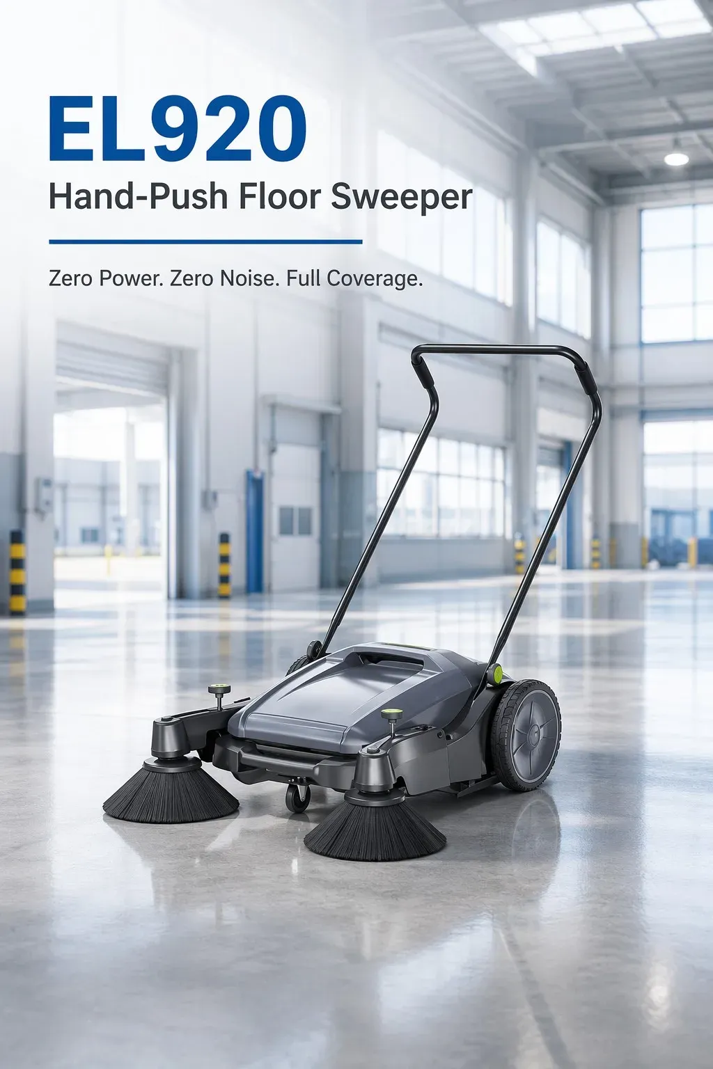Non-electric 920mm Manual Push Floor Sweeper 55L Dustbin detail 2