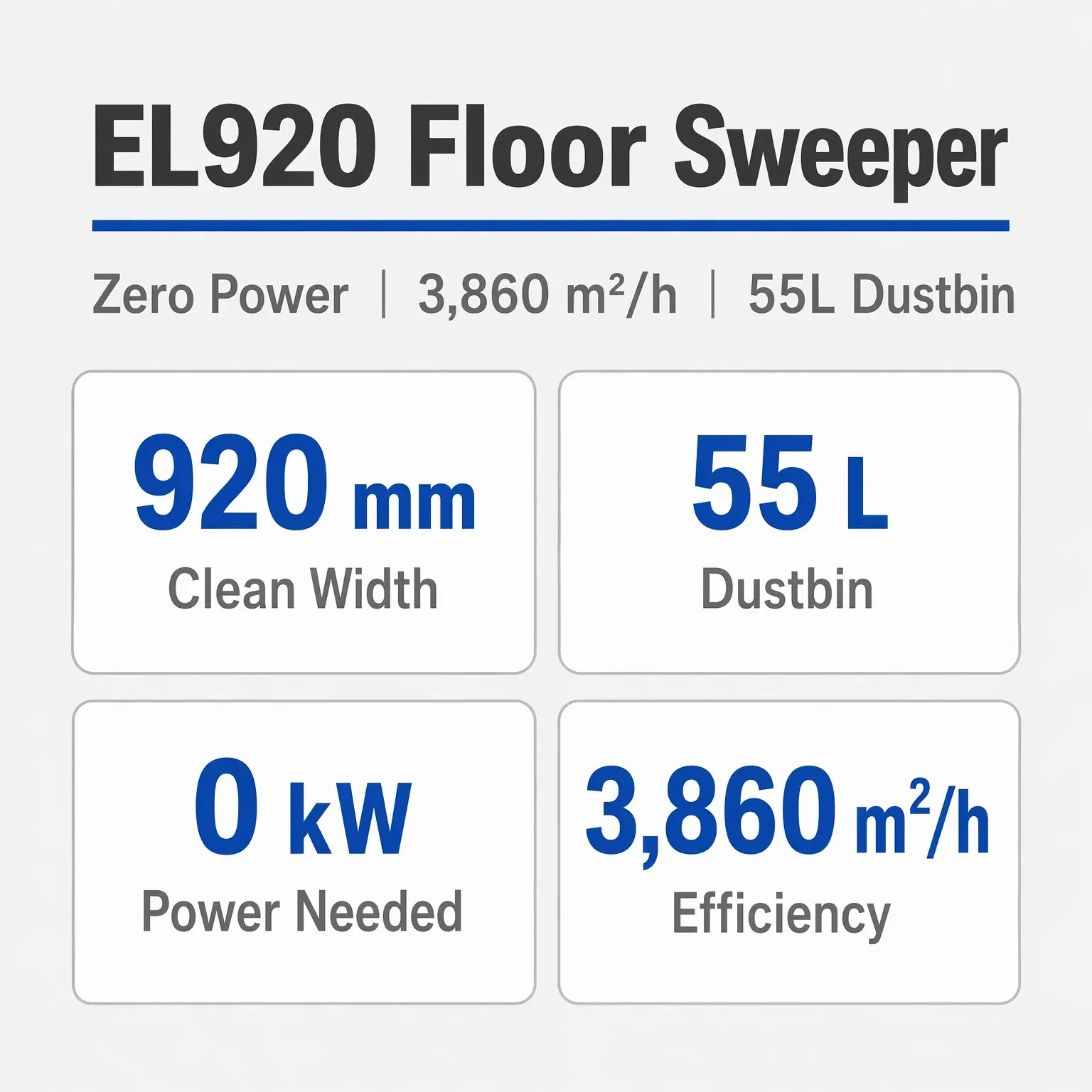 Non-electric 920mm Manual Push Floor Sweeper 55L Dustbin photo 2