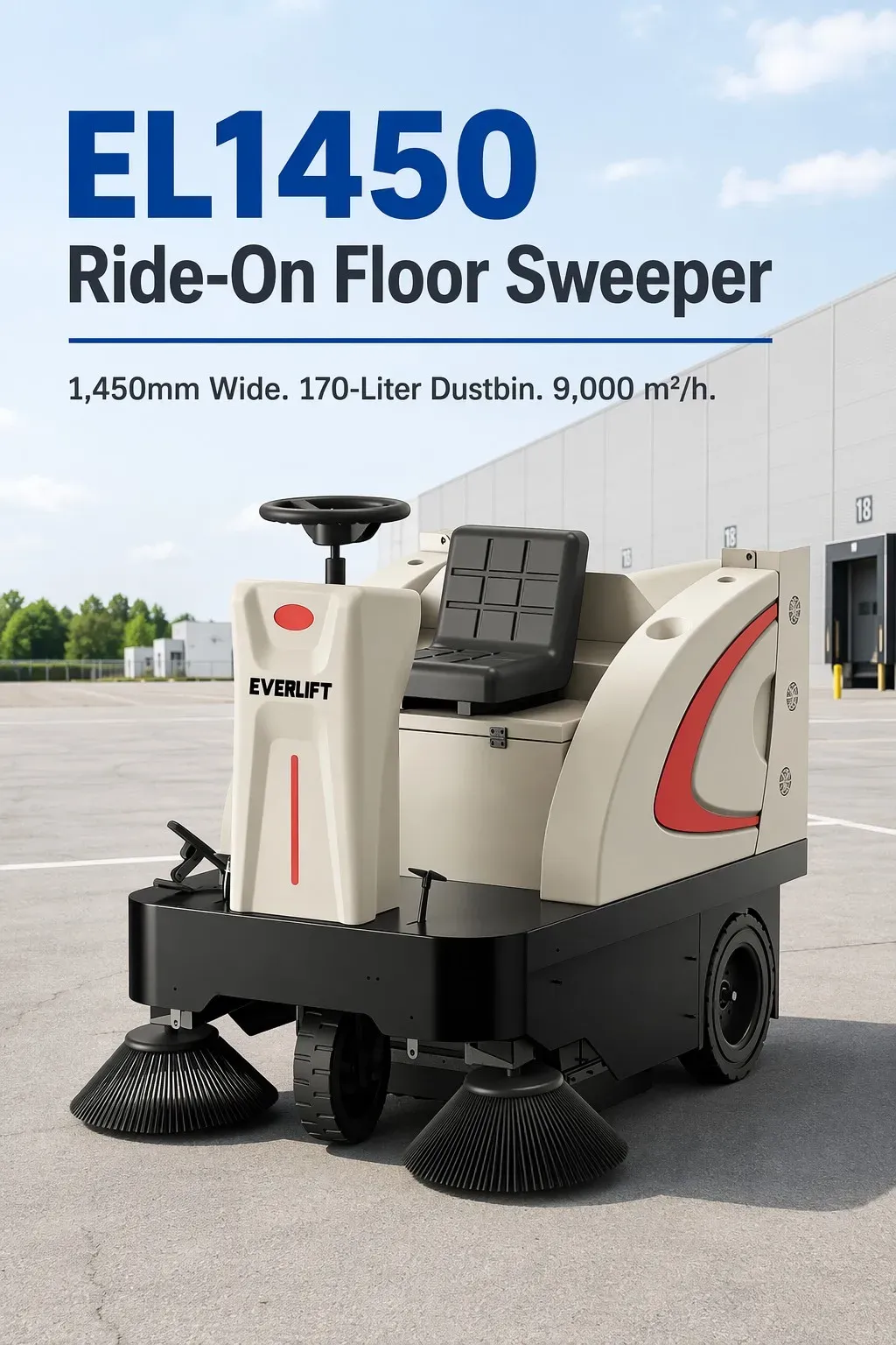 9000m²/h 1450mm Ride-on Floor Sweeper 170L Dustbin detail 2
