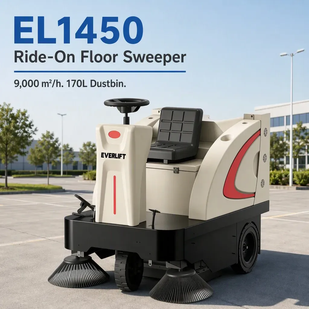 9000m²/h 1450mm Ride-on Floor Sweeper 170L Dustbin photo 1