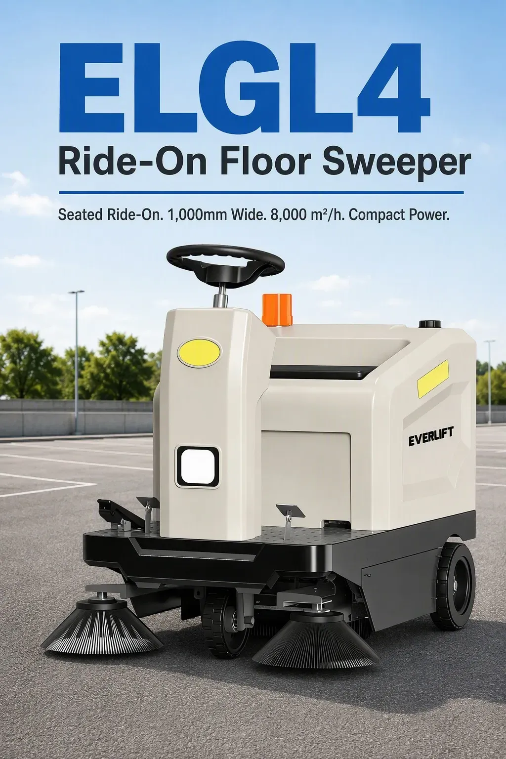 Compact 1000mm Ride-on Floor Sweeper 8000m²/h Hydraulic detail 2