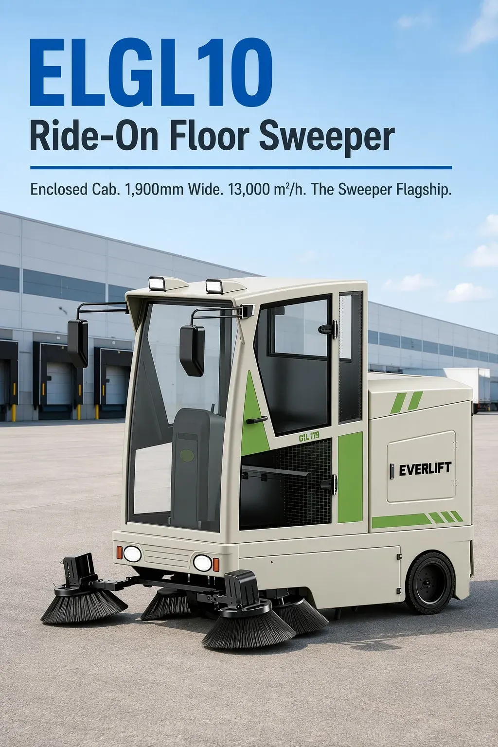 Enclosed Cabin 1900mm Ride-on Floor Sweeper 13000m²/h detail 2